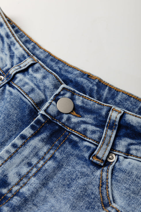 High Waisted Center Seam Straight Leg Cuffed Cropped Jeans